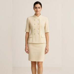 Vera Wang Vintage Cream Lavender Label Boucle Double Breasted Skirt‎ Suit Sz. 6